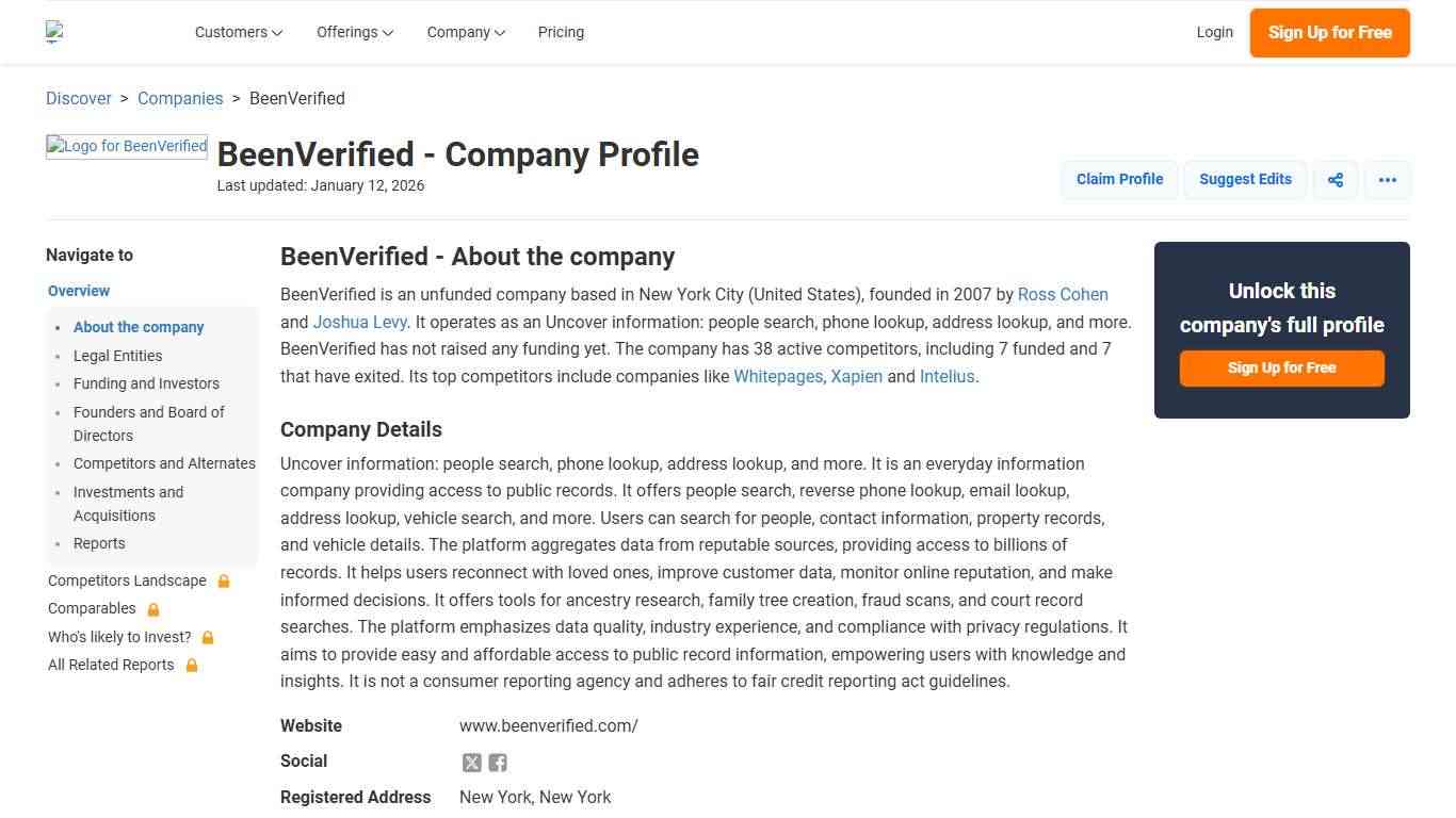 BeenVerified - 2026 Company Profile, Team & Competitors - Tracxn